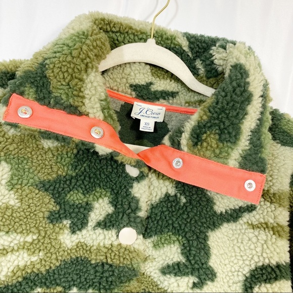 J. Crew Vintage Sherpa Fleece Pullover Jacket Camo Camouflage Olive Army Green - Picture 7 of 16